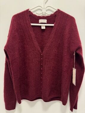 Laura Ashley 100% Cashmere Cardigan Burgundy | Size L | NWT
